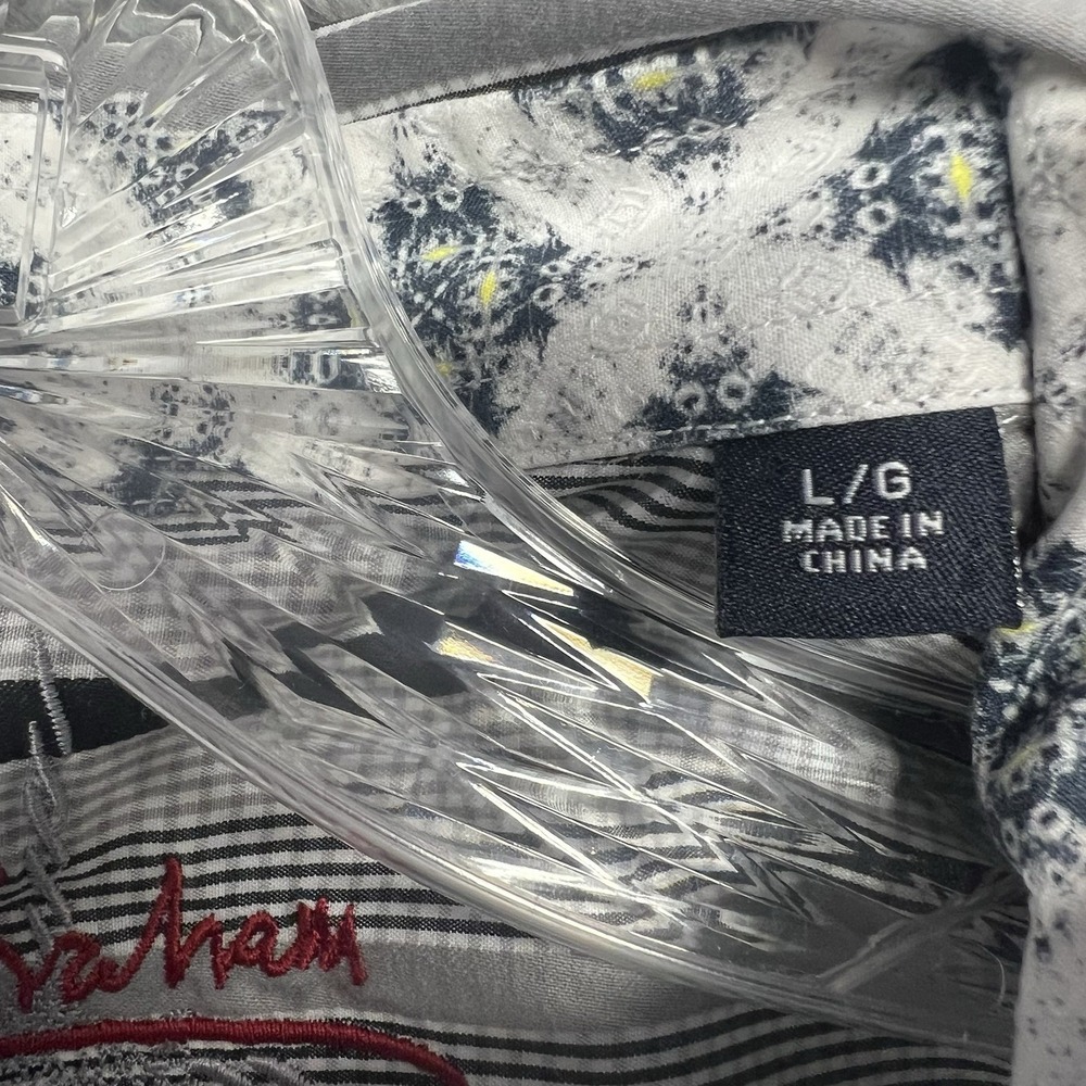 Robert Graham Shirt Men Large Gray Striped Long Sleeve Button Up Flip Cuff - Picture 4 of 8